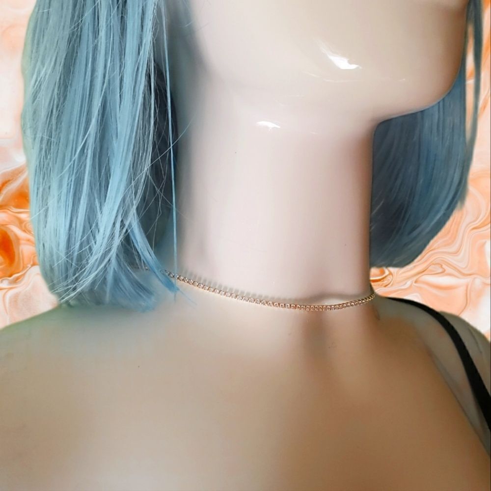 Choker Clear White Baguette Diamond Necklace 18K Gold over 925 Sterling Silver - Picture 2 of 7